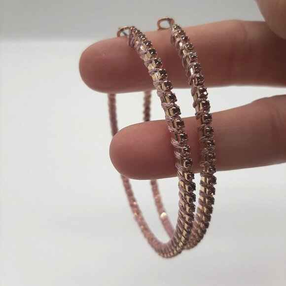 Urban Outfitters Large Oval 3" Hoop Pink rhinestone pierced Earrings - Picture 2 of 4